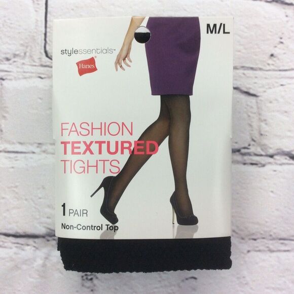 Hanes Diamond Dot Textured Tights Black Size M/L 1 Pair Style Essentials Fashion - Picture 3 of 5